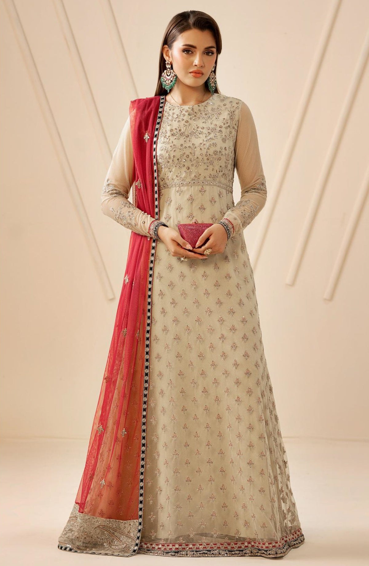 Riwayat by Zarif Embroidered Net Unstitched 3 Piece Suit - RC-04 SANDALI - ZRF26RWT - Fawn - Festive Collection