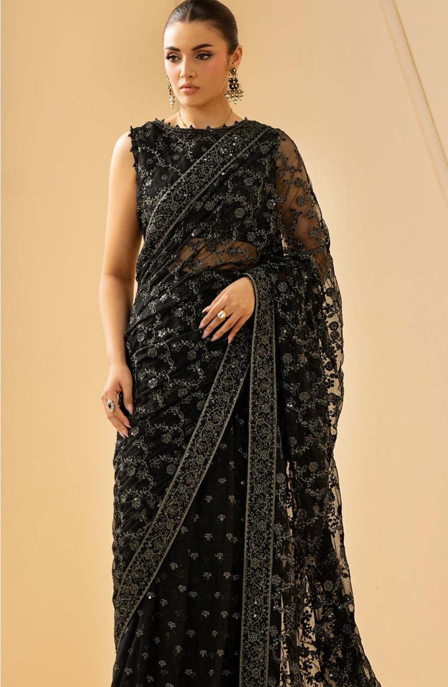 Riwayat by Zarif Embroidered Net Unstitched 3 Piece Suit - RC-03 QATIM - ZRF26RWT - Black - Festive Collection