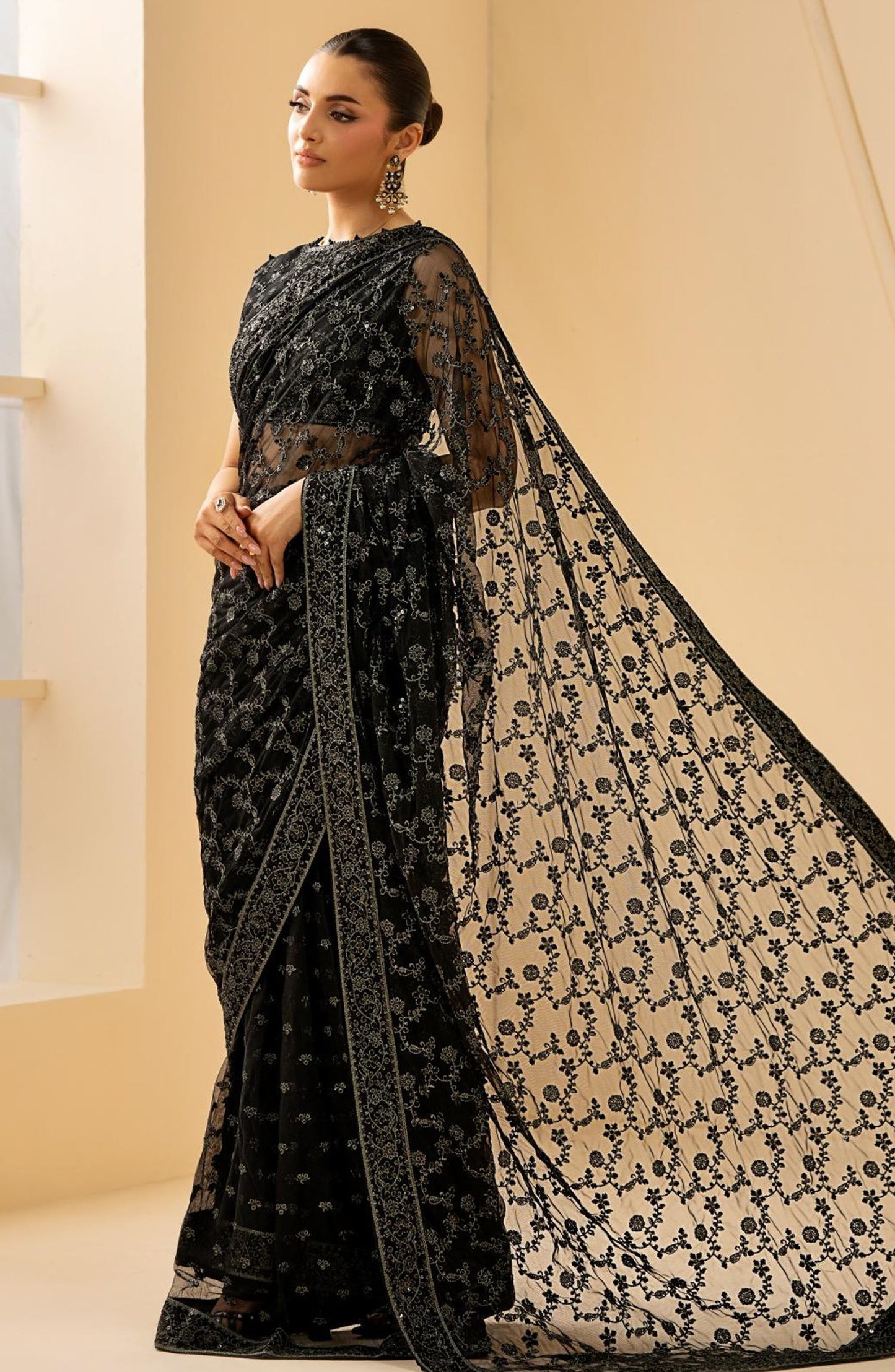 Riwayat by Zarif Embroidered Net Unstitched 3 Piece Suit - RC-03 QATIM - ZRF26RWT - Black - Festive Collection