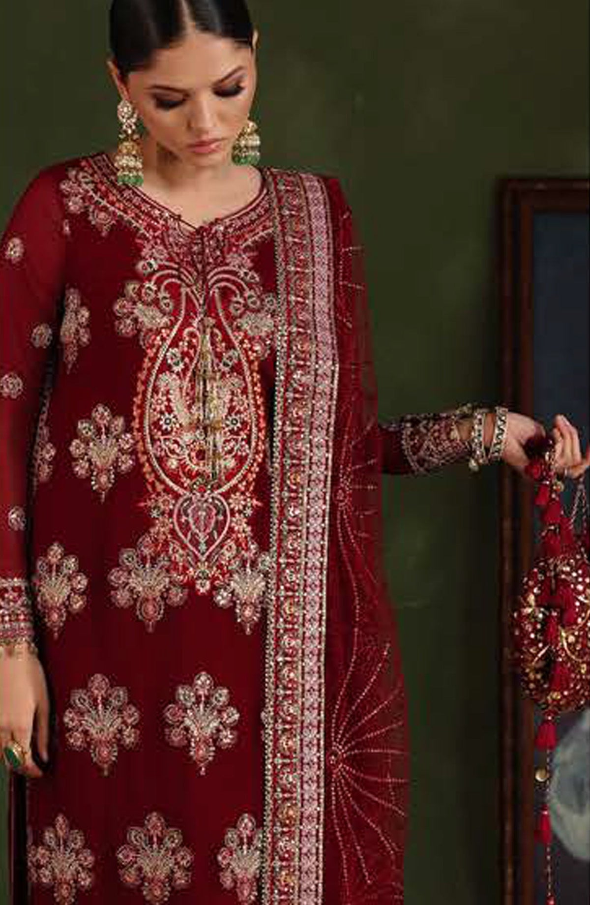 Roheenaz Royale Eternel Embroidered Chiffon Unstitched 3 Piece Suit - 101 Imperial Grace - RH26RYL - Red - Festive Collection