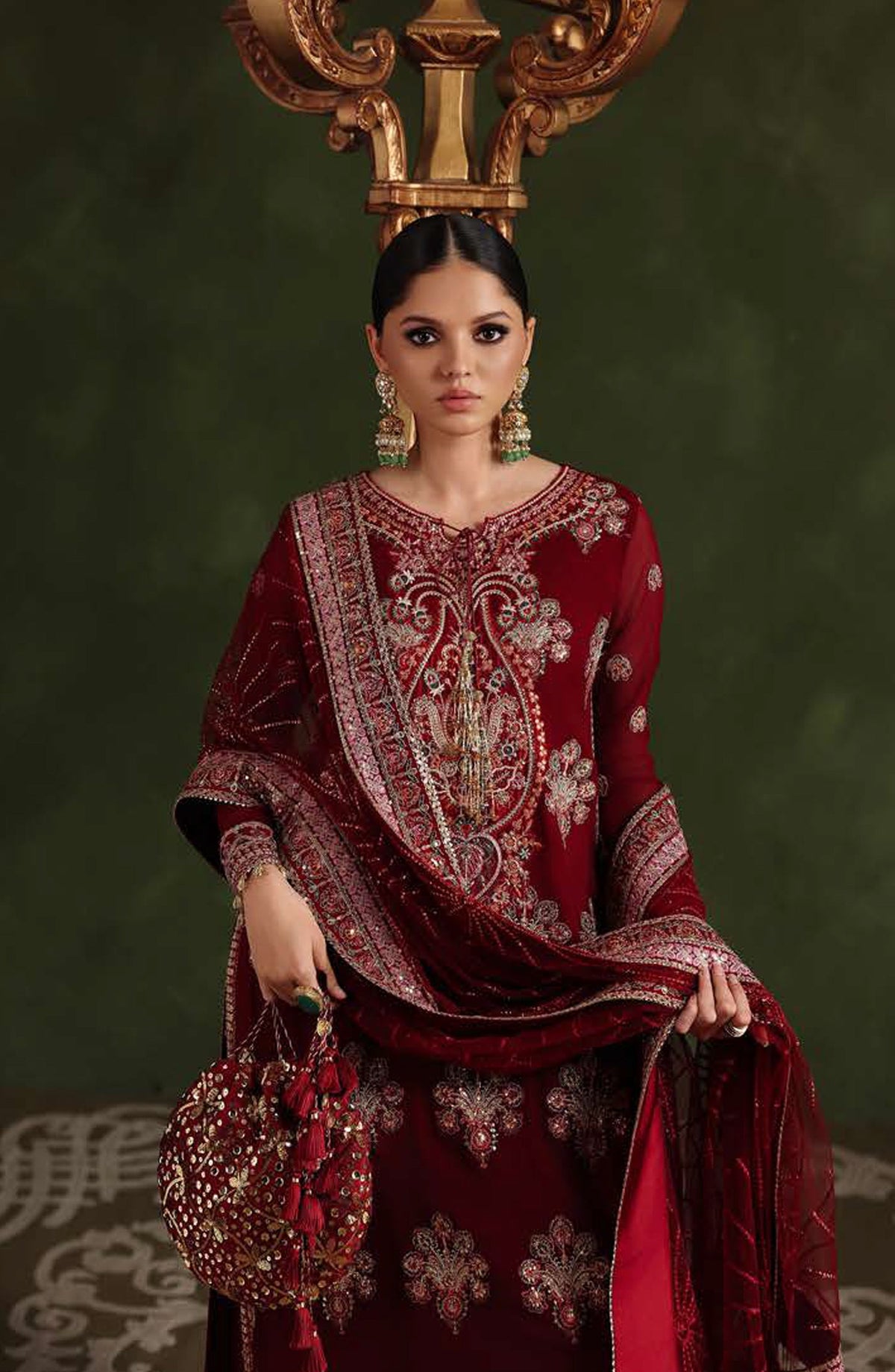 Roheenaz Royale Eternel Embroidered Chiffon Unstitched 3 Piece Suit - 101 Imperial Grace - RH26RYL - Red - Festive Collection