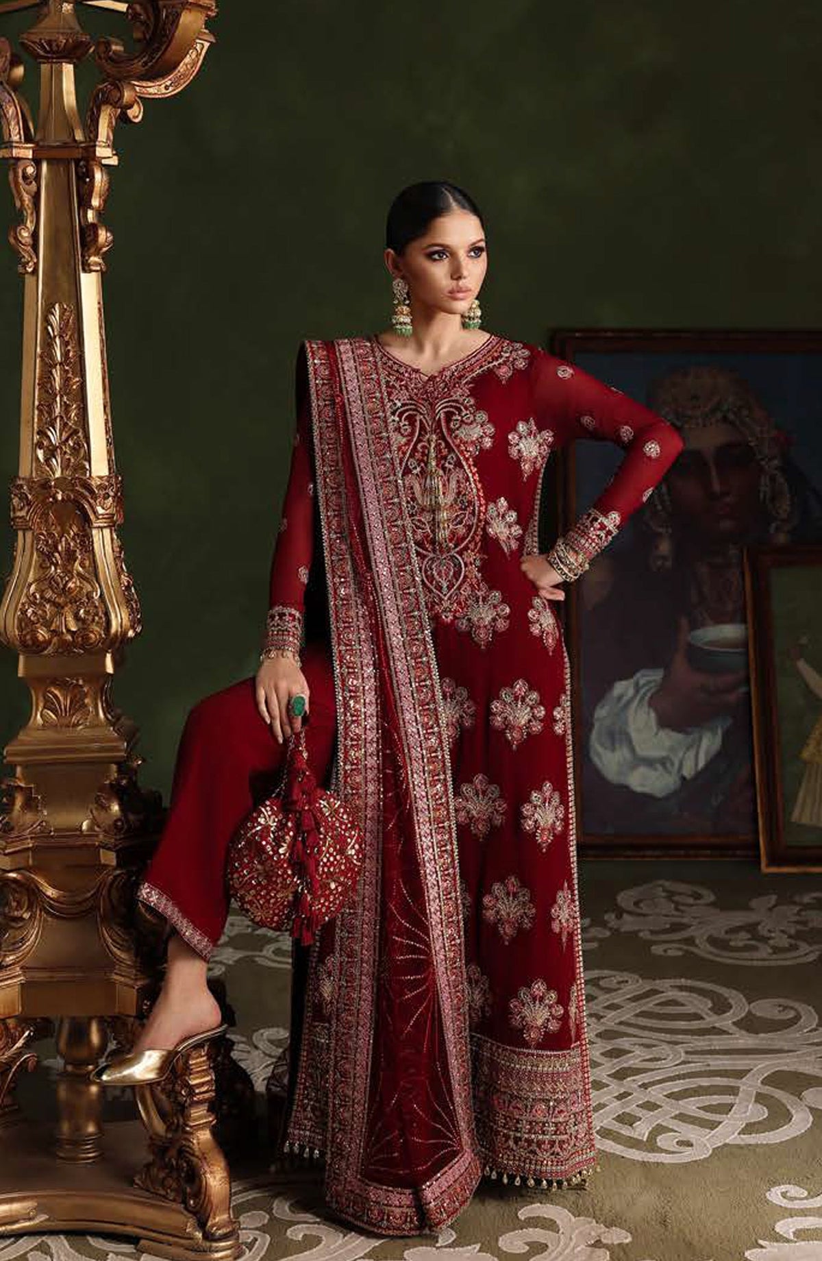 Roheenaz Royale Eternel Embroidered Chiffon Unstitched 3 Piece Suit - 101 Imperial Grace - RH26RYL - Red - Festive Collection