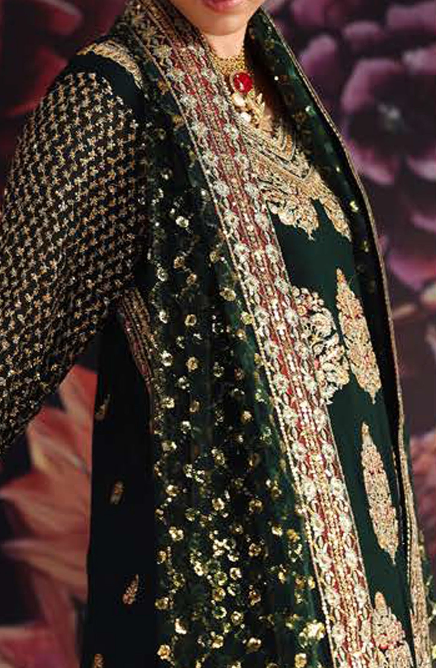 Roheenaz Royale Eternel Embroidered Chiffon Unstitched 3 Piece Suit - 102 Crown Jewel - RH26RYL - Green - Festive Collection