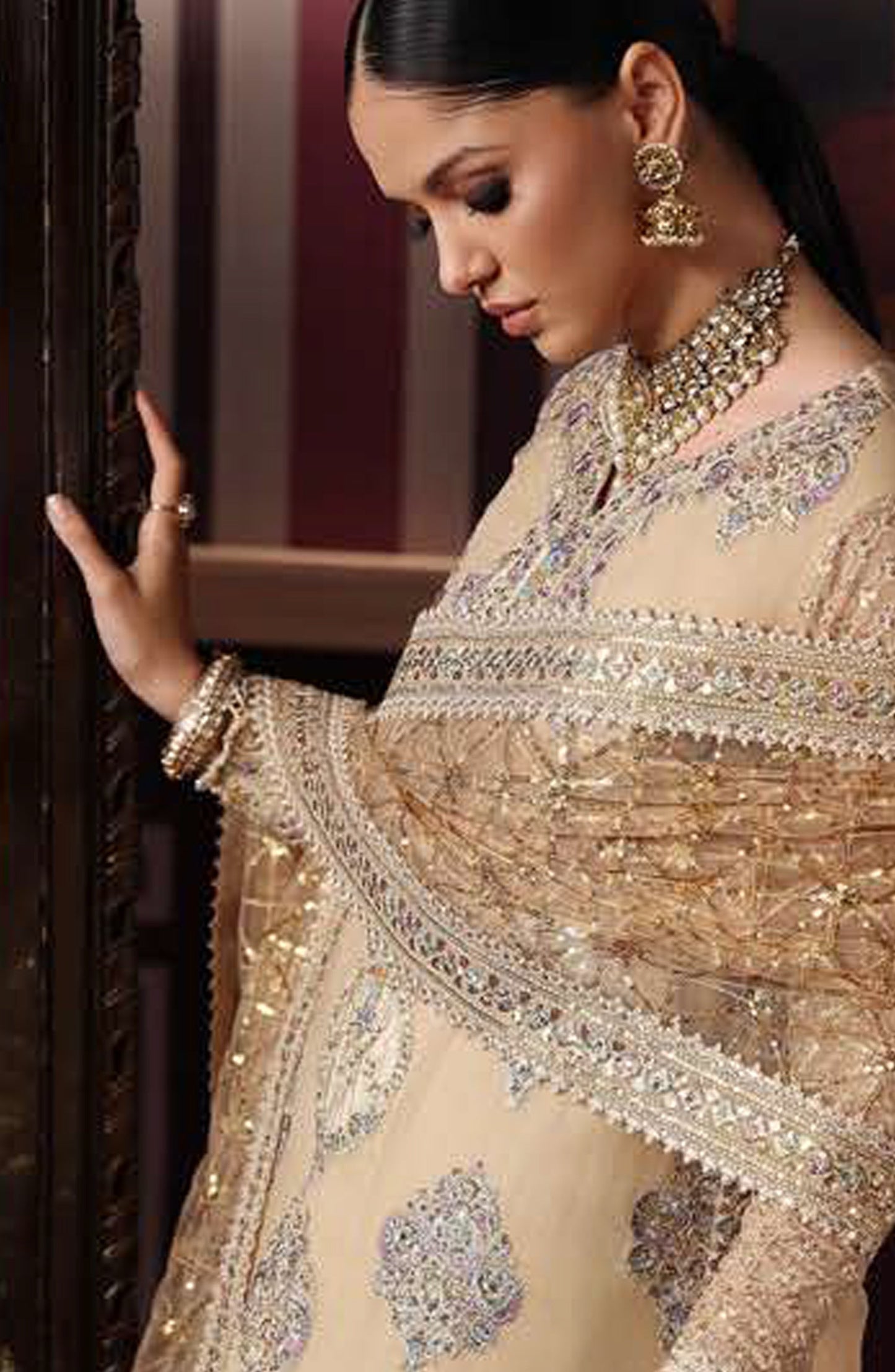 Roheenaz Royale Eternel Embroidered Chiffon Unstitched 3 Piece Suit - 104 Empress Glow - RH26RYL - Gold - Festive Collection