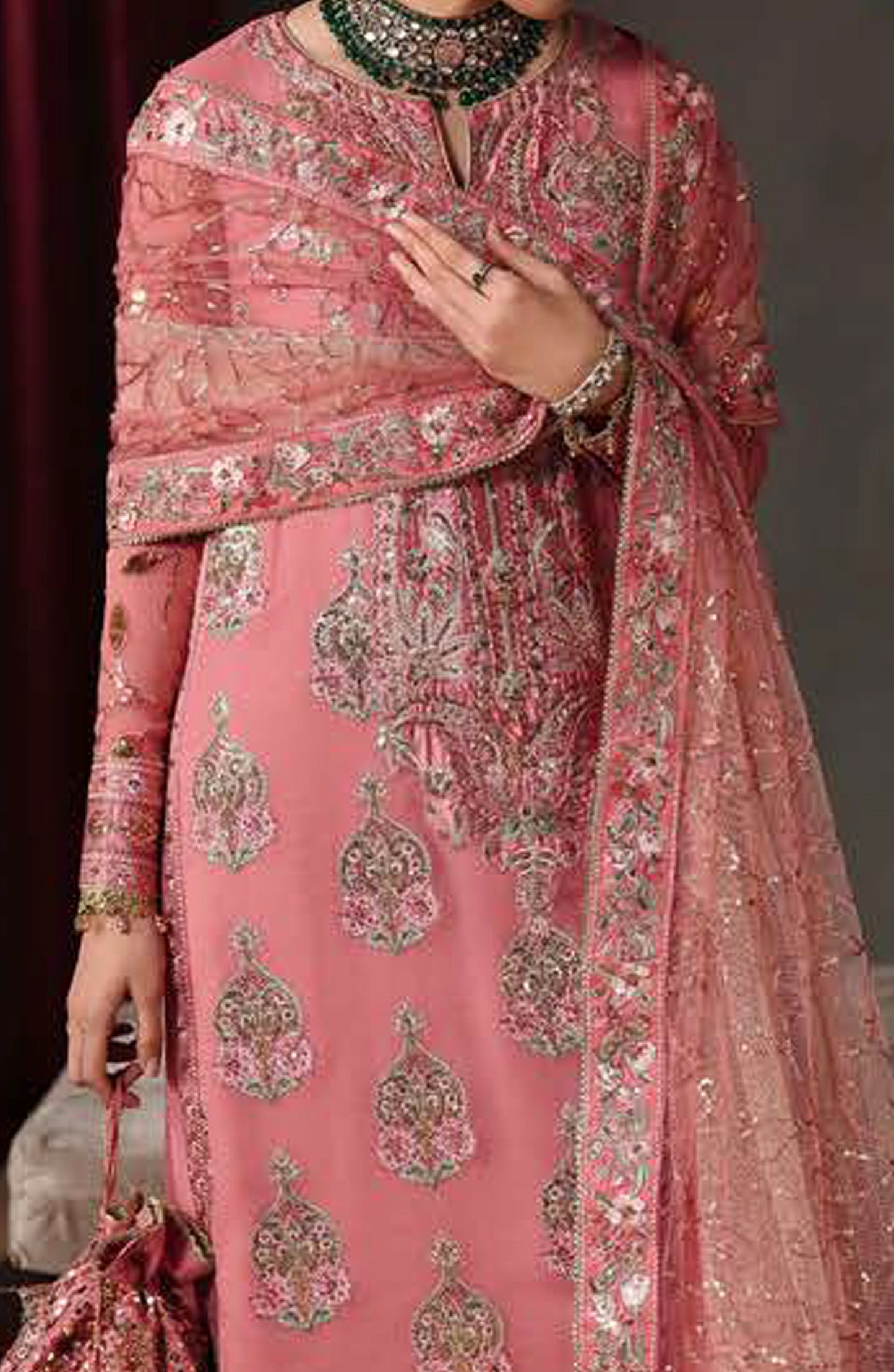 Roheenaz Royale Eternel Embroidered Chiffon Unstitched 3 Piece Suit - 105 Noble Allure - RH26RYL - Pink - Festive Collection