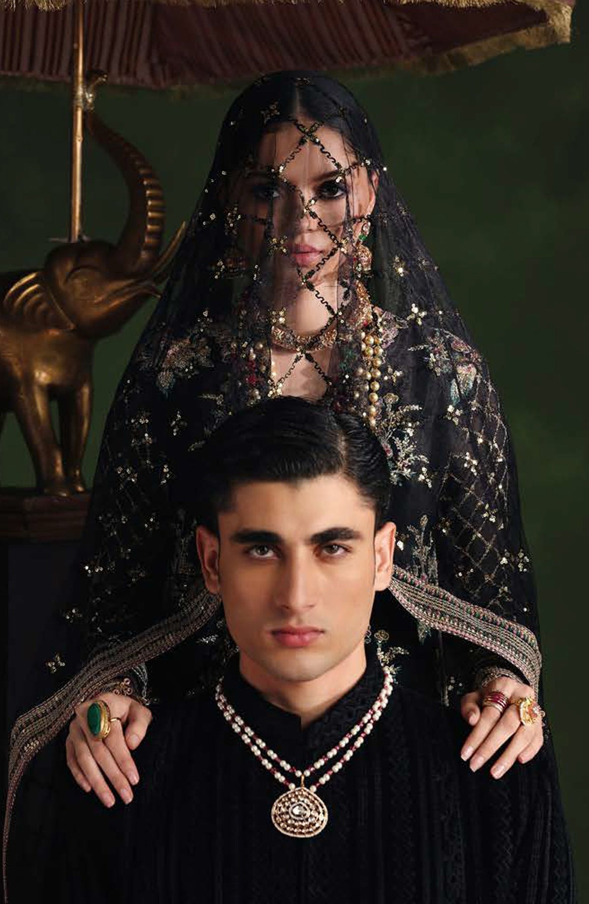Roheenaz Royale Eternel Embroidered Chiffon Unstitched 3 Piece Suit - 107 Radiant Muse - RH26RYL - Black - Festive Collection
