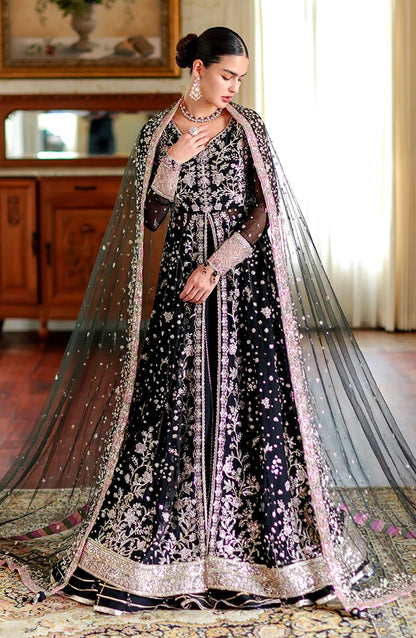 Roheenaz Luxury Embroidered Chiffon Unstitched 3 Piece Suit - 03 Blaire - RH26WR - Black - Festive Collection