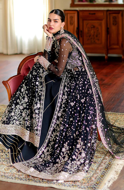 Roheenaz Luxury Embroidered Chiffon Unstitched 3 Piece Suit - 03 Blaire - RH26WR - Black - Festive Collection