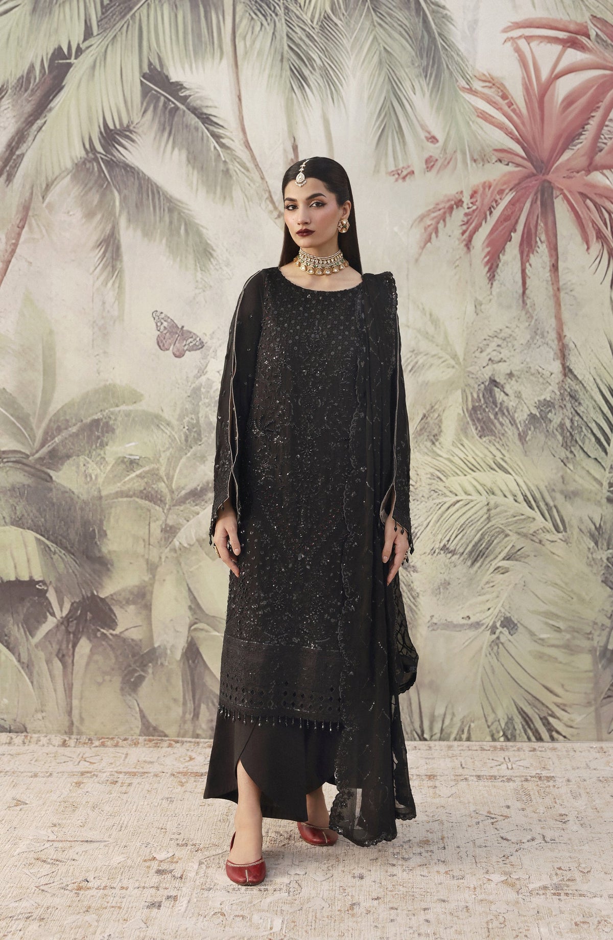 Romansiyyah by Emaan Adeel Luxury Embroidered Chiffon Unstitched 3 Piece Suit - ZAREENAH - ED25RMN - Black - Formals Collection
