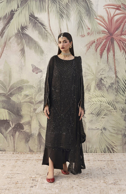 Romansiyyah by Emaan Adeel Luxury Embroidered Chiffon Unstitched 3 Piece Suit - ZAREENAH - ED25RMN - Black - Formals Collection