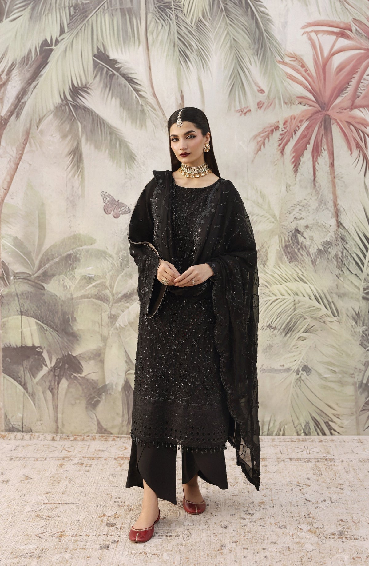 Romansiyyah by Emaan Adeel Luxury Embroidered Chiffon Unstitched 3 Piece Suit - ZAREENAH - ED25RMN - Black - Formals Collection
