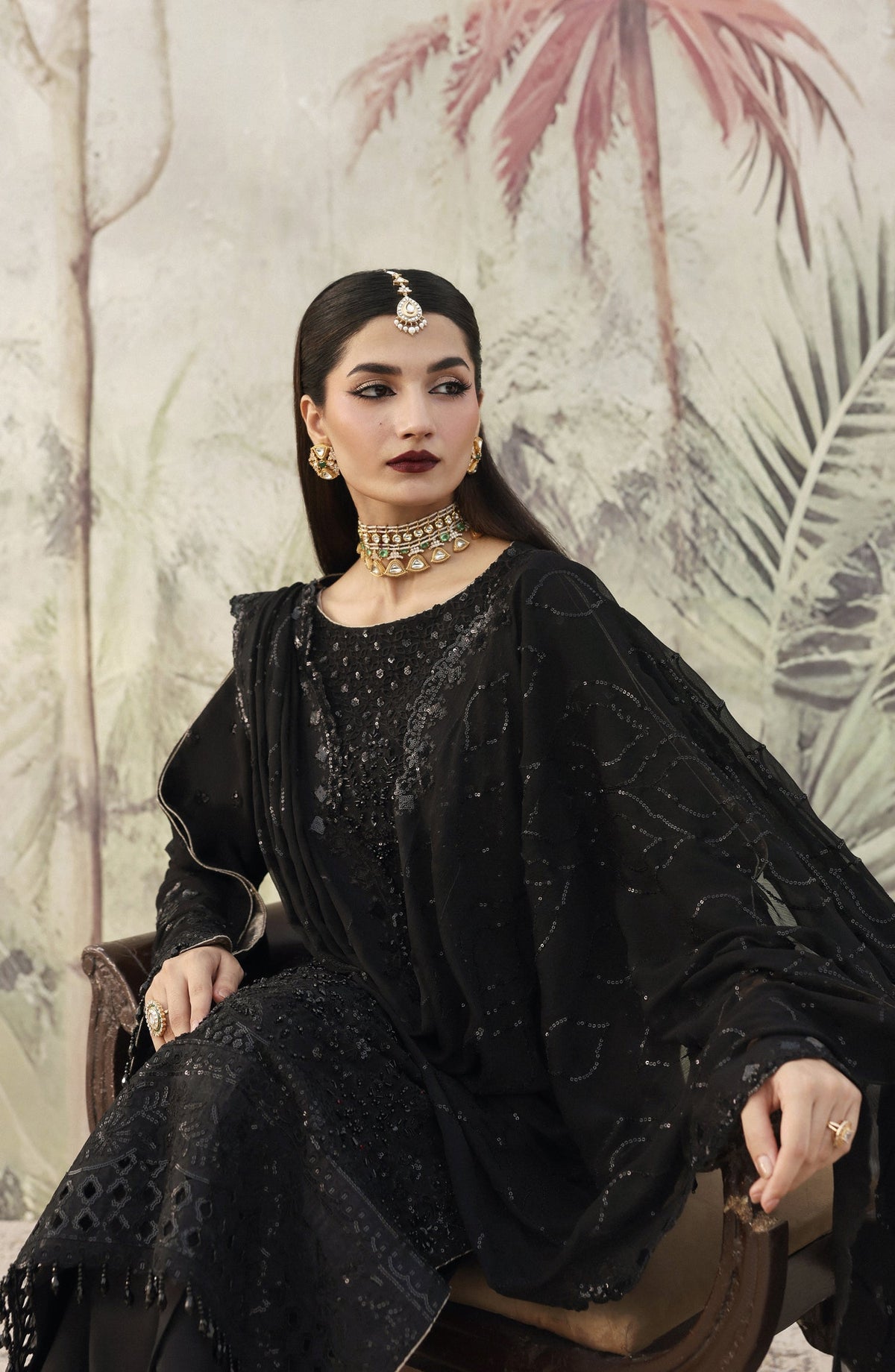 Romansiyyah by Emaan Adeel Luxury Embroidered Chiffon Unstitched 3 Piece Suit - ZAREENAH - ED25RMN - Black - Formals Collection