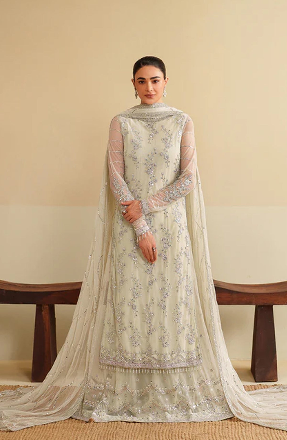Roohi by Zarif Embroidered Net Unstitched 3 Piece Suit - ZRF-RFE-02 Leemah - ZRF25ROH - White - Formals Collection