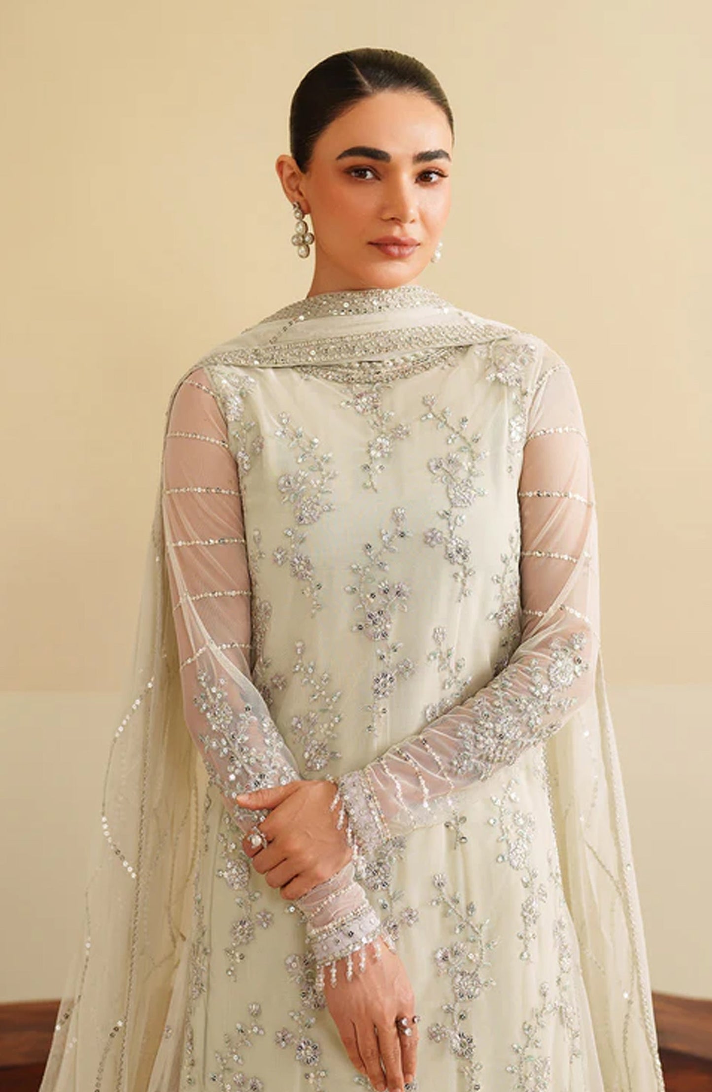 Roohi by Zarif Embroidered Net Unstitched 3 Piece Suit - ZRF-RFE-02 Leemah - ZRF25ROH - White - Formals Collection
