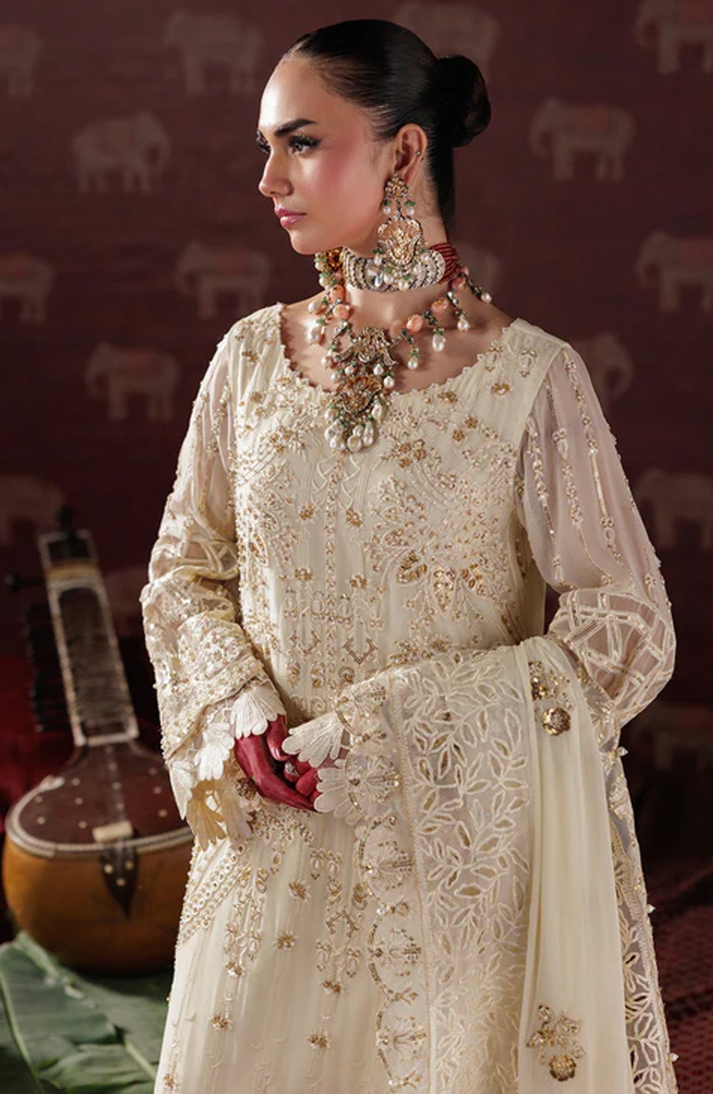 Saad Shaikh x Meeral Panache Luxury Embroidered Chiffon Unstitched 3 Piece Suit - D-10 - SSH25PN - White - Formals Collection