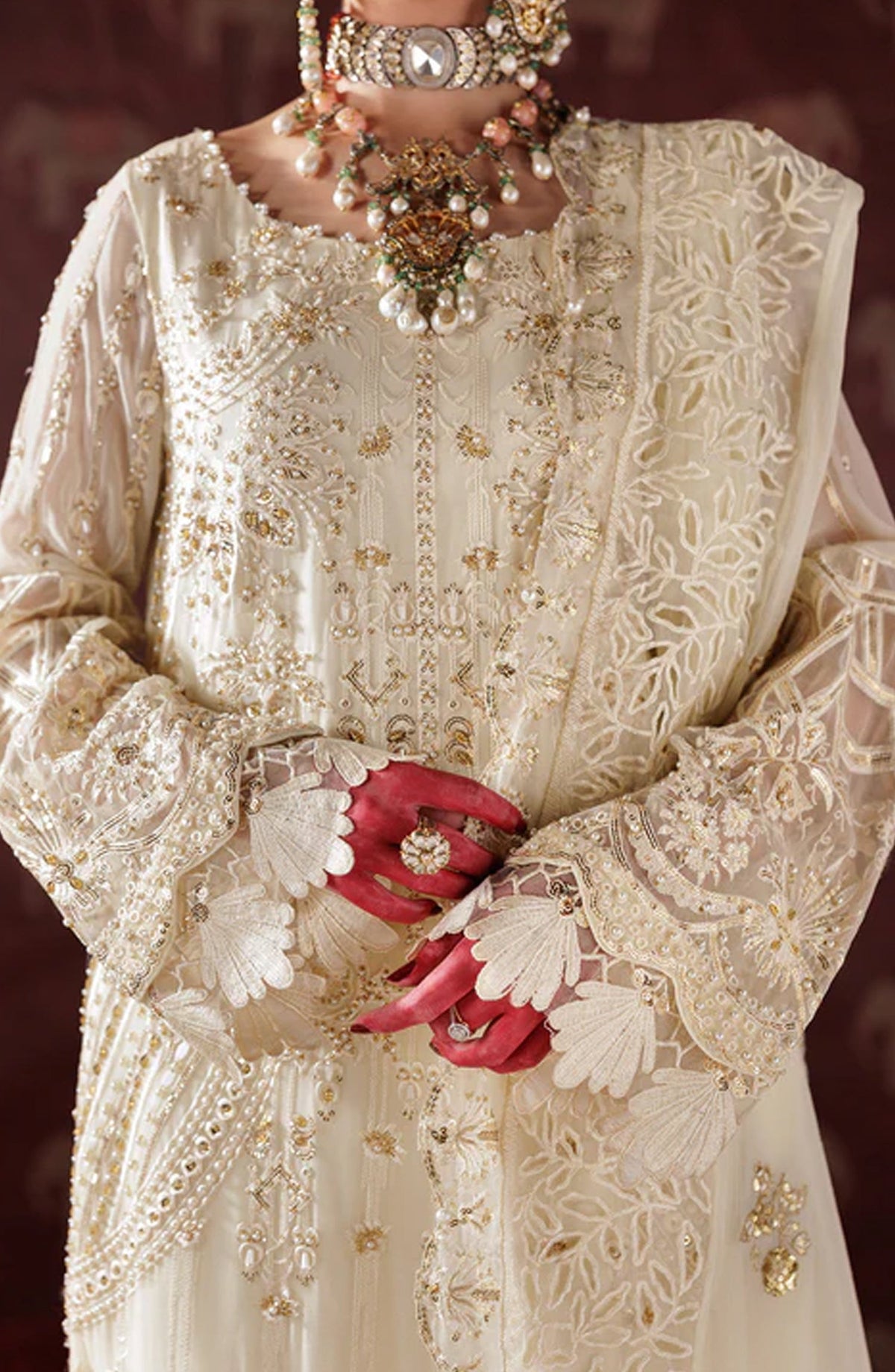 Saad Shaikh x Meeral Panache Luxury Embroidered Chiffon Unstitched 3 Piece Suit - D-10 - SSH25PN - White - Formals Collection