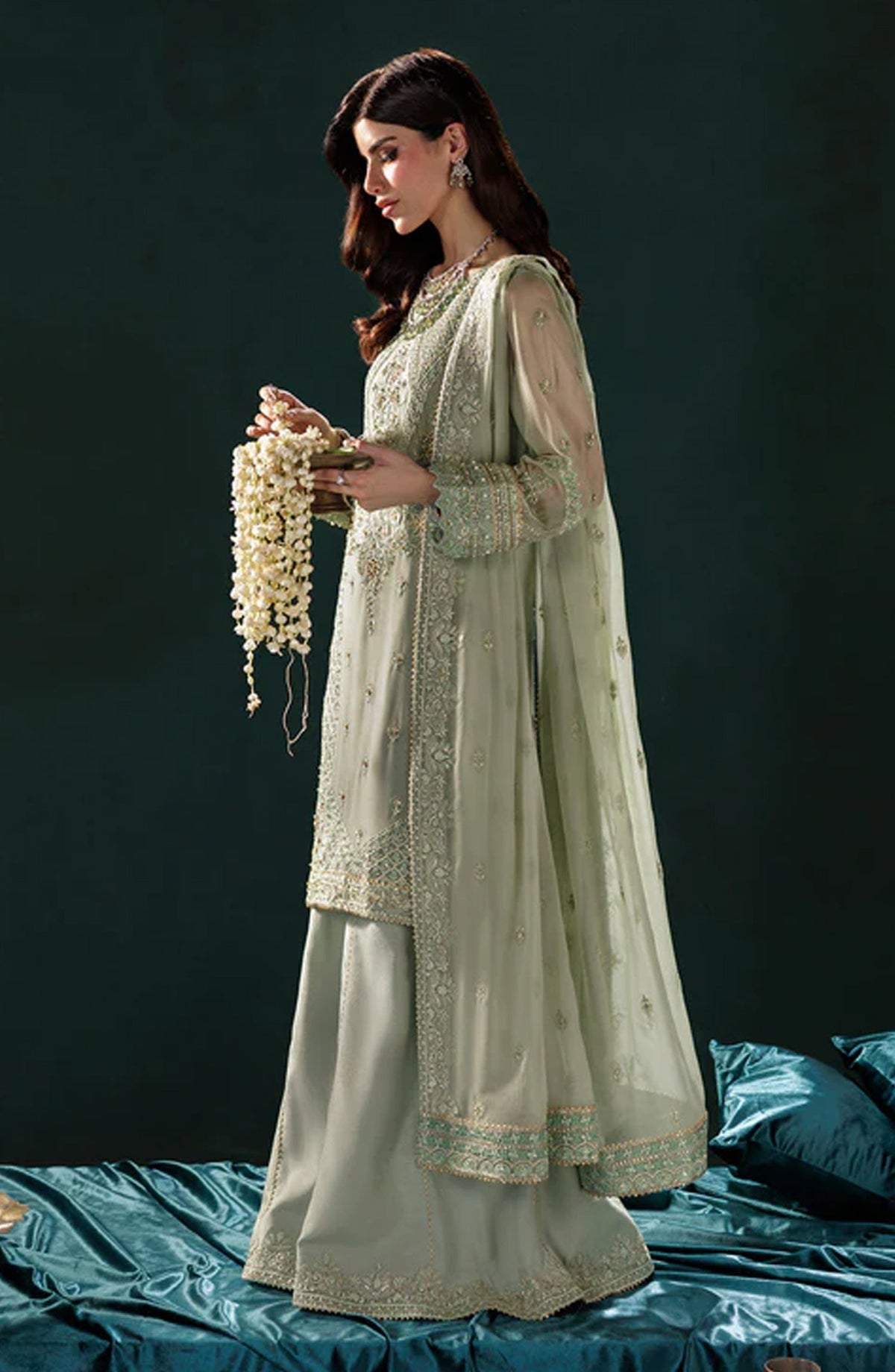 Saad Shaikh x Meeral Panache Luxury Embroidered Chiffon Unstitched 3 Piece Suit - D-09 - SSH25PN - Green - Formals Collection