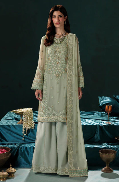 Saad Shaikh x Meeral Panache Luxury Embroidered Chiffon Unstitched 3 Piece Suit - D-09 - SSH25PN - Green - Formals Collection