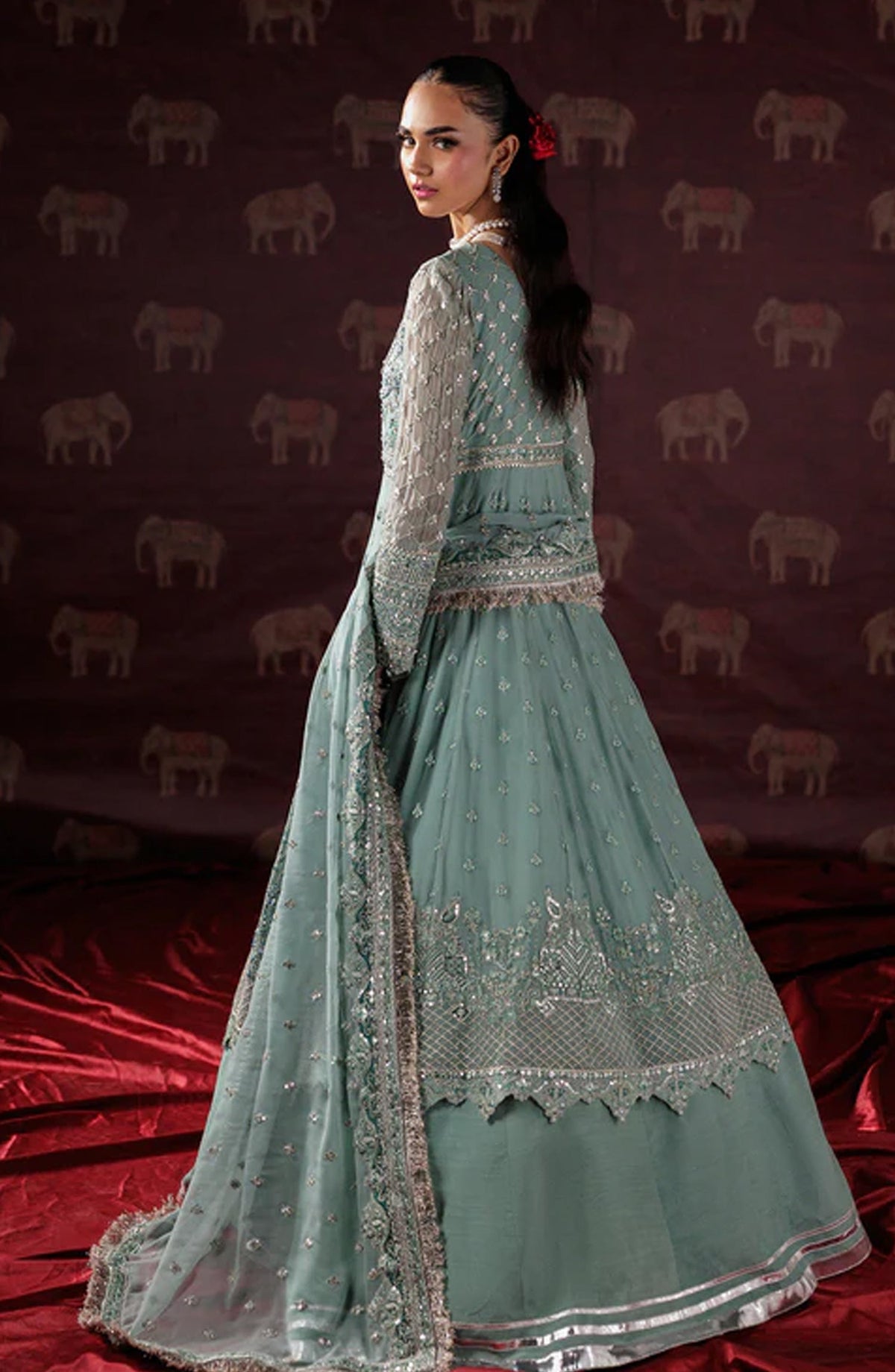Saad Shaikh x Meeral Panache Luxury Embroidered Chiffon Unstitched 3 Piece Suit - D-08 - SSH25PN - Blue - Formals Collection