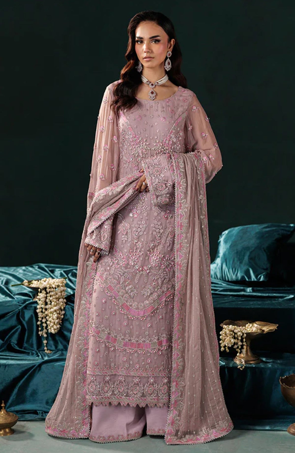 Saad Shaikh x Meeral Panache Luxury Embroidered Chiffon Unstitched 3 Piece Suit - D-07 - SSH25PN - Pink - Formals Collection