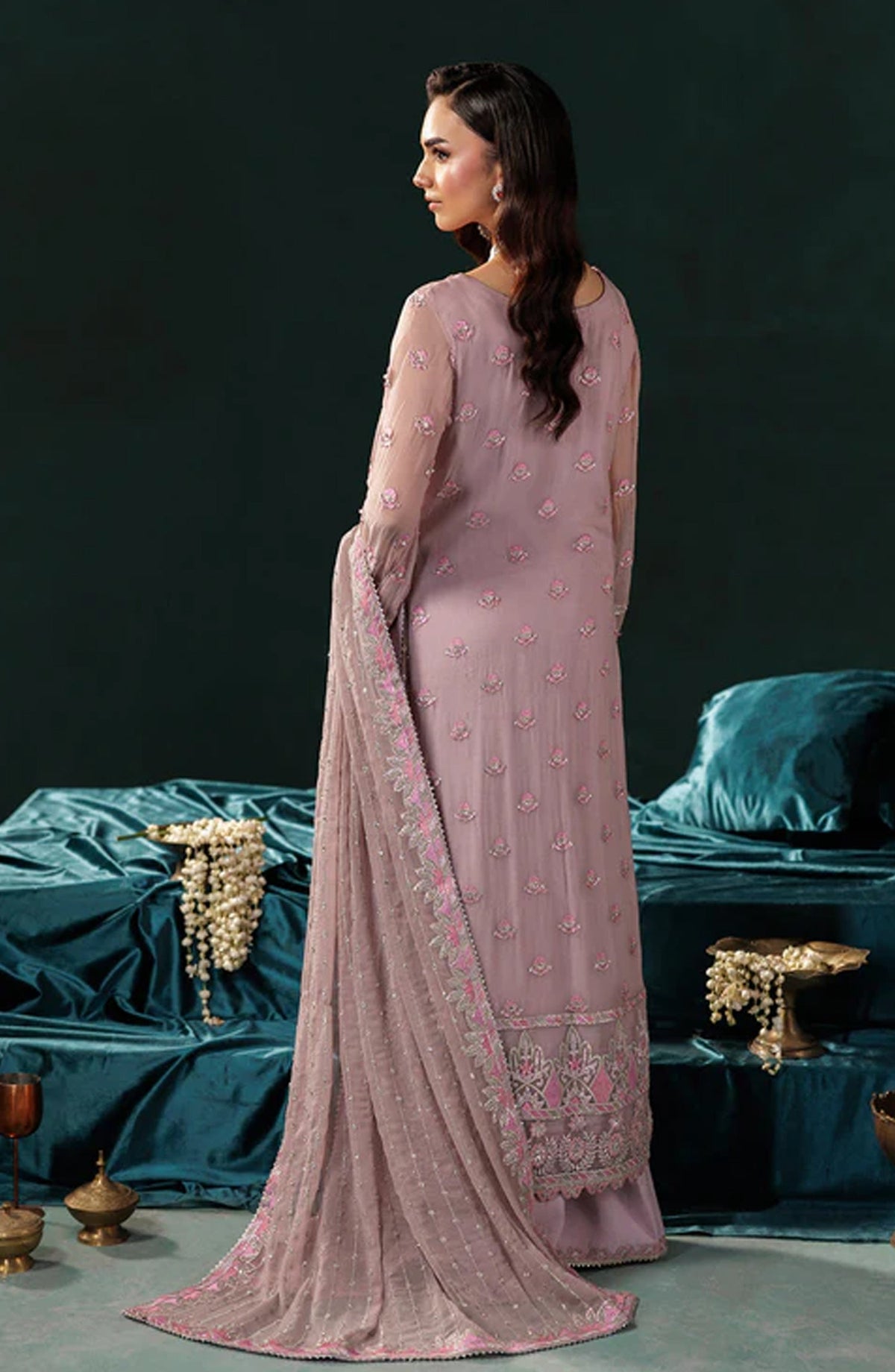 Saad Shaikh x Meeral Panache Luxury Embroidered Chiffon Unstitched 3 Piece Suit - D-07 - SSH25PN - Pink - Formals Collection