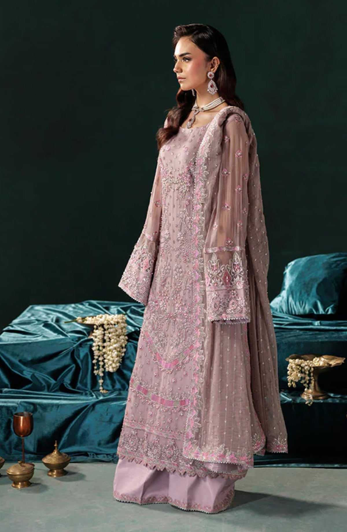 Saad Shaikh x Meeral Panache Luxury Embroidered Chiffon Unstitched 3 Piece Suit - D-07 - SSH25PN - Pink - Formals Collection