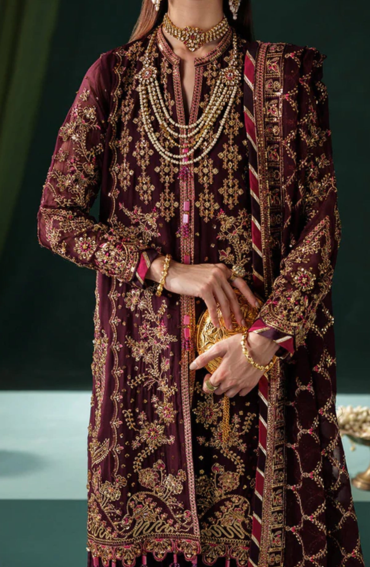 Saad Shaikh x Meeral Panache Luxury Embroidered Chiffon Unstitched 3 Piece Suit - D-06 - SSH25PN - Purple - Formals Collection