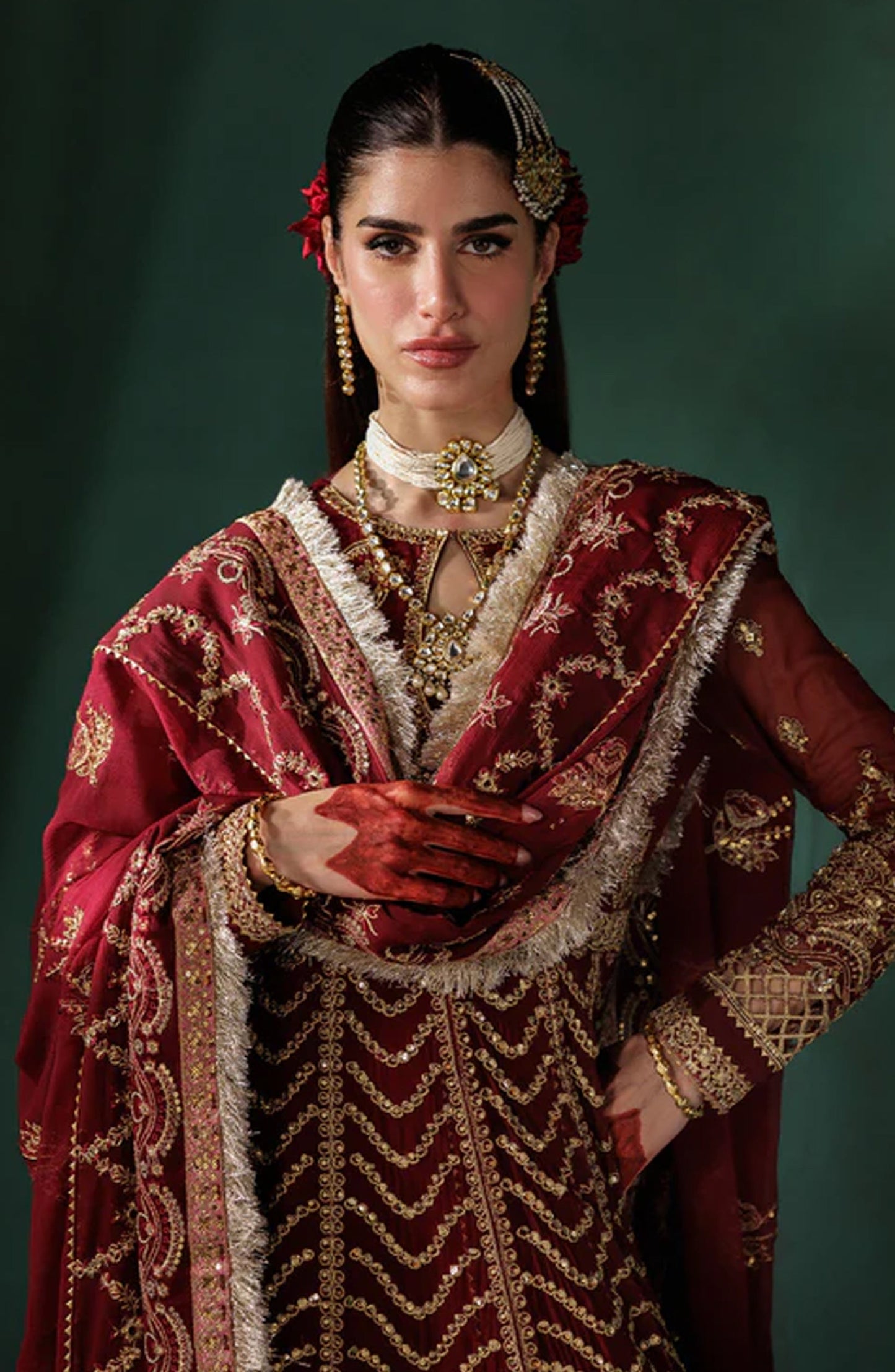 Saad Shaikh x Meeral Panache Luxury Embroidered Chiffon Unstitched 3 Piece Suit - D-02 - SSH25PN - Maroon - Formals Collection