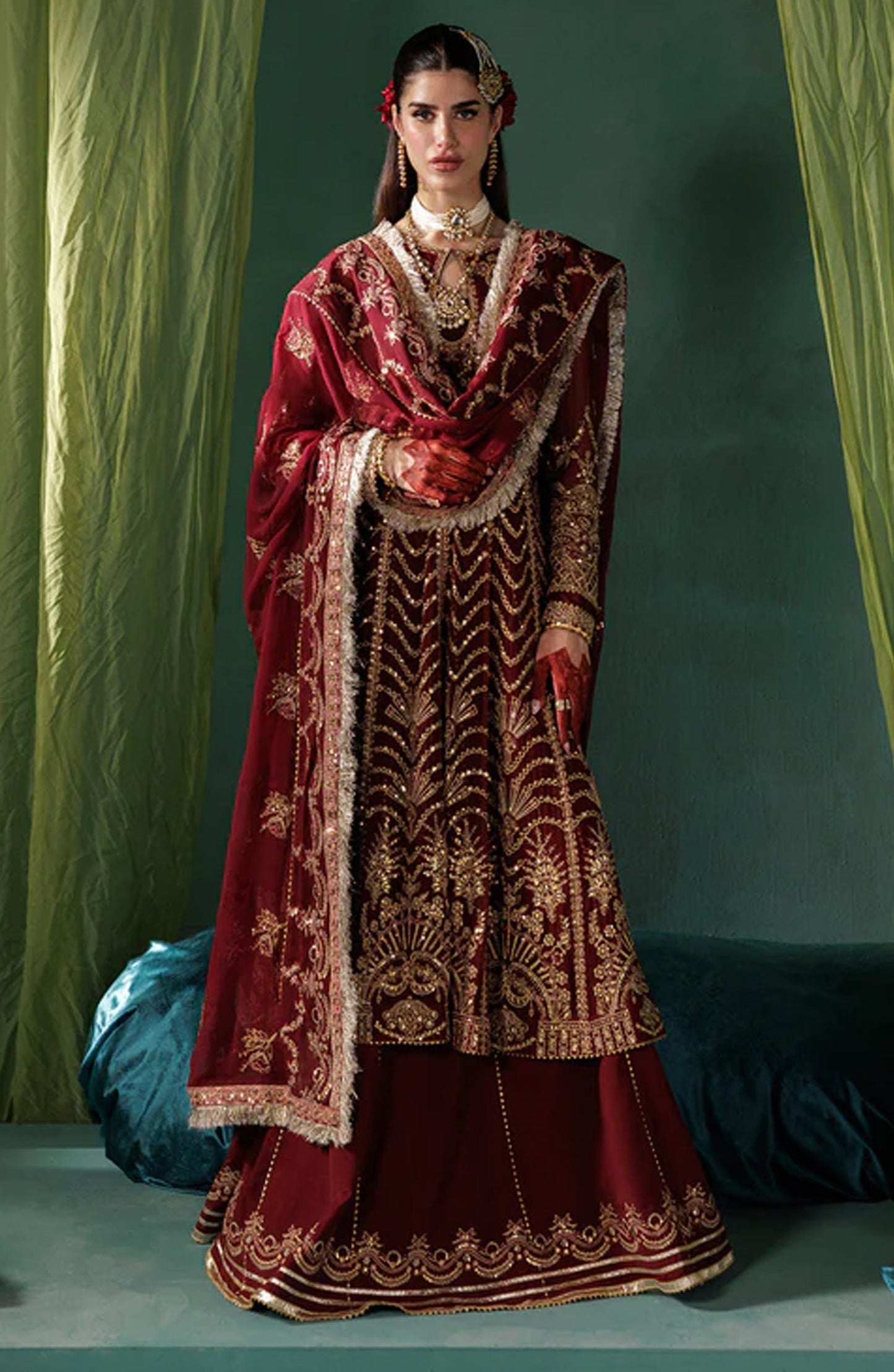 Saad Shaikh x Meeral Panache Luxury Embroidered Chiffon Unstitched 3 Piece Suit - D-02 - SSH25PN - Maroon - Formals Collection