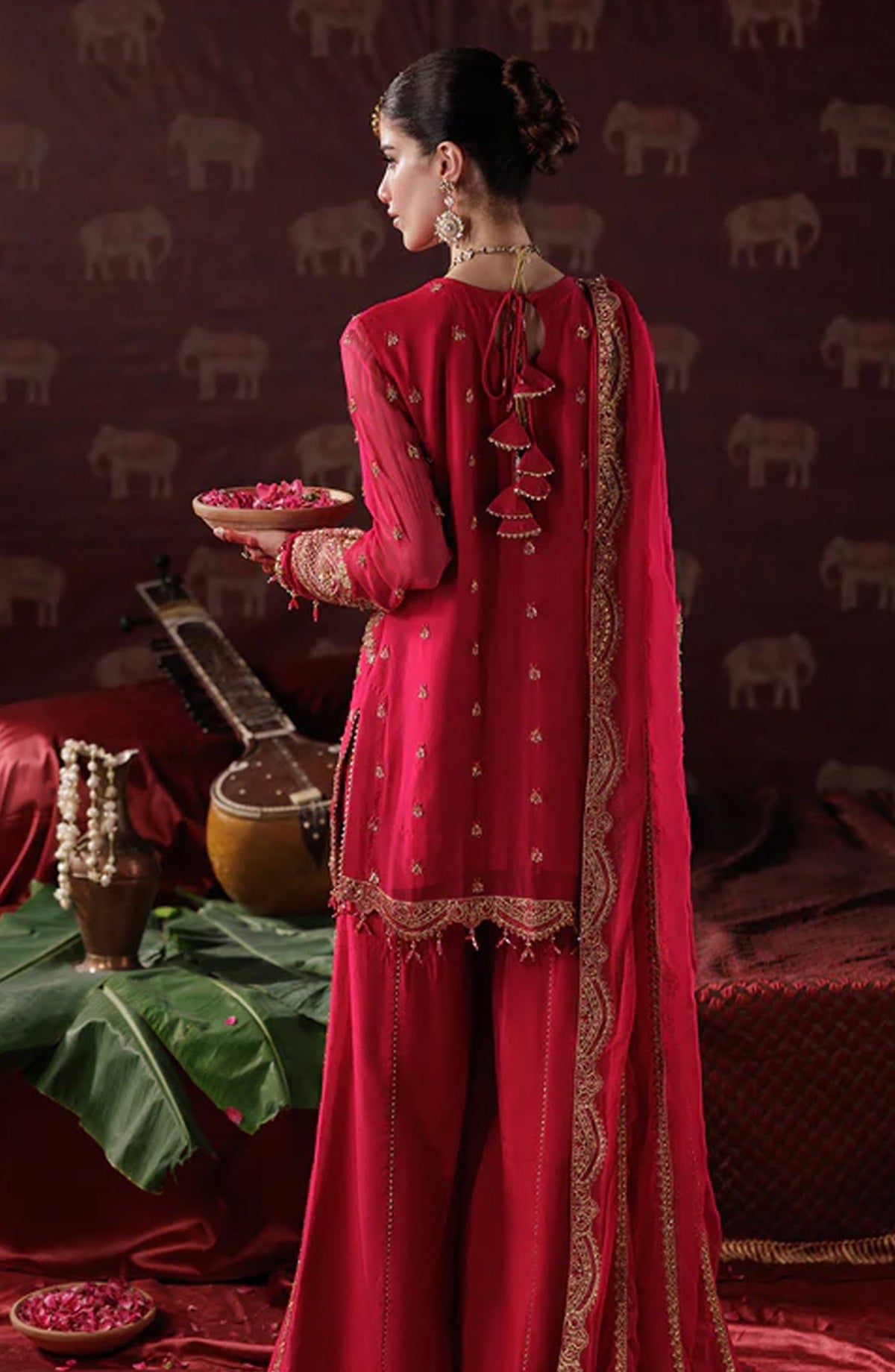 Saad Shaikh x Meeral Panache Luxury Embroidered Chiffon Unstitched 3 Piece Suit - D-01 - SSH25PN - Red - Formals Collection