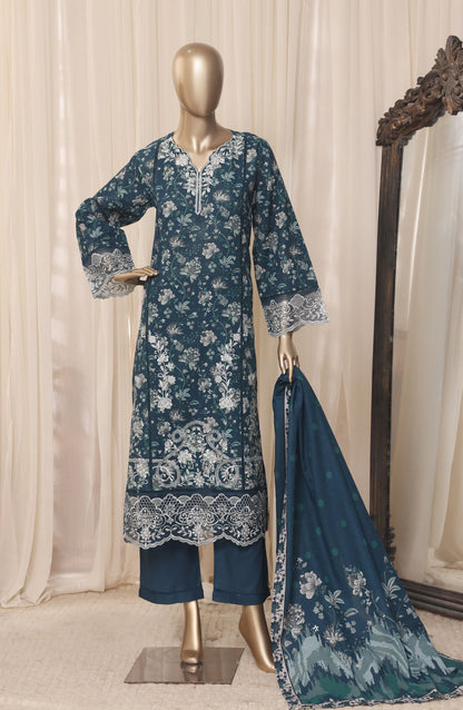 Sadabahar Embroidered Khaddar Stitched 3 Piece Suit - D-01 - SBD26LMT - Teal - Winter Collection