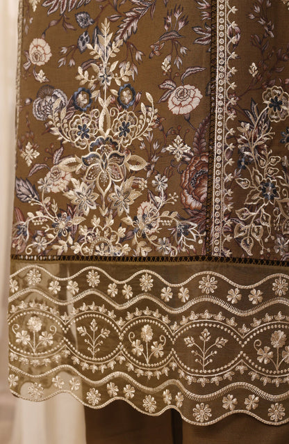Sadabahar Embroidered Khaddar Stitched 3 Piece Suit - D-02 - SBD26LMT - Brown - Winter Collection