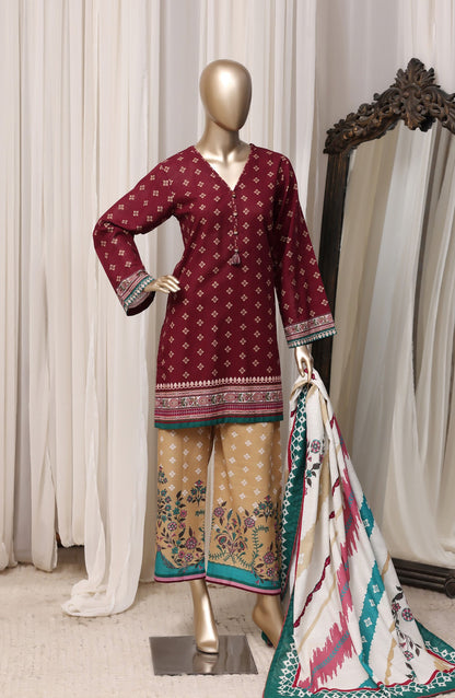 Sadabahar Printed Khaddar Stitched 3 Piece Suit - D-02 - SBD26RPN - Red - Winter Collection