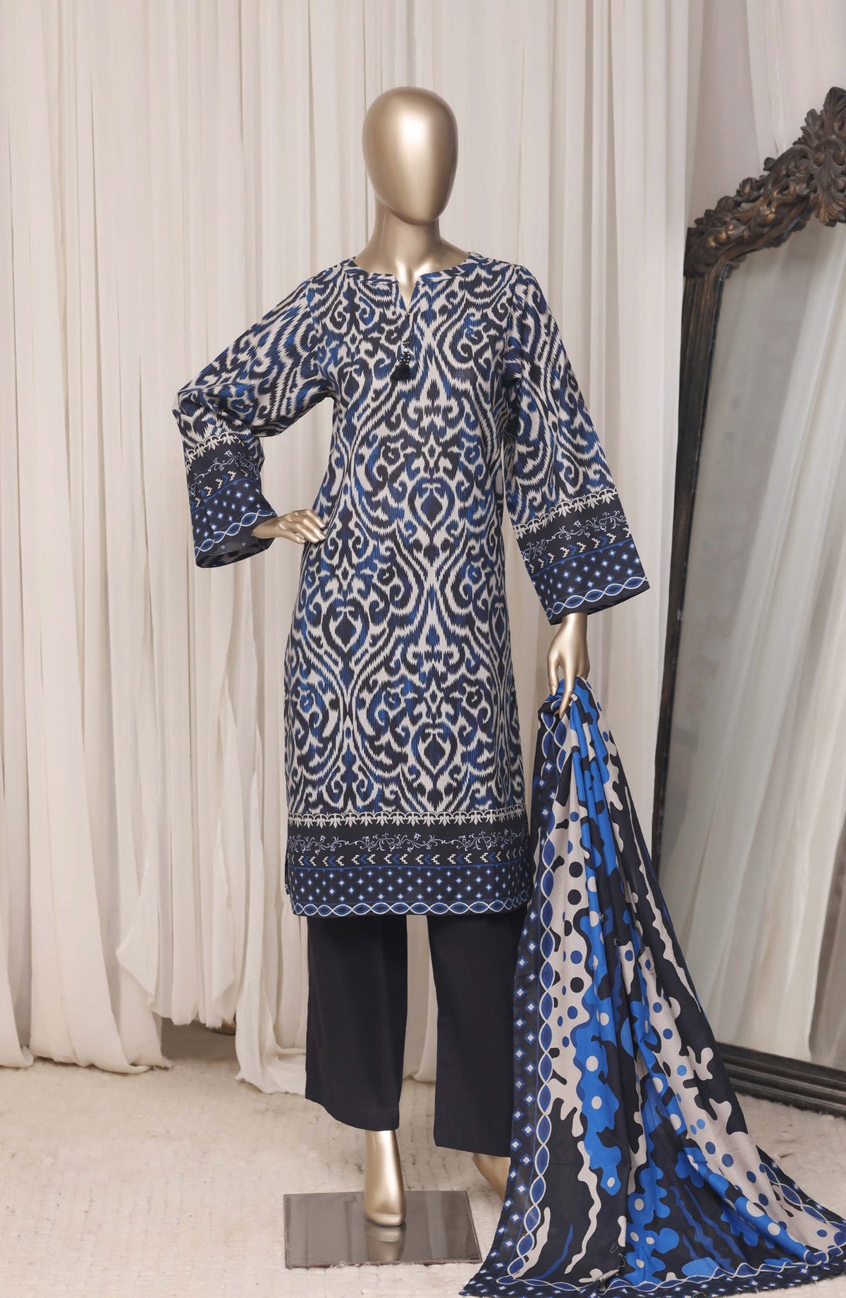 Sadabahar Printed Khaddar Stitched 3 Piece Suit - D-03 - SBD26KFV - Blue - Winter Collection