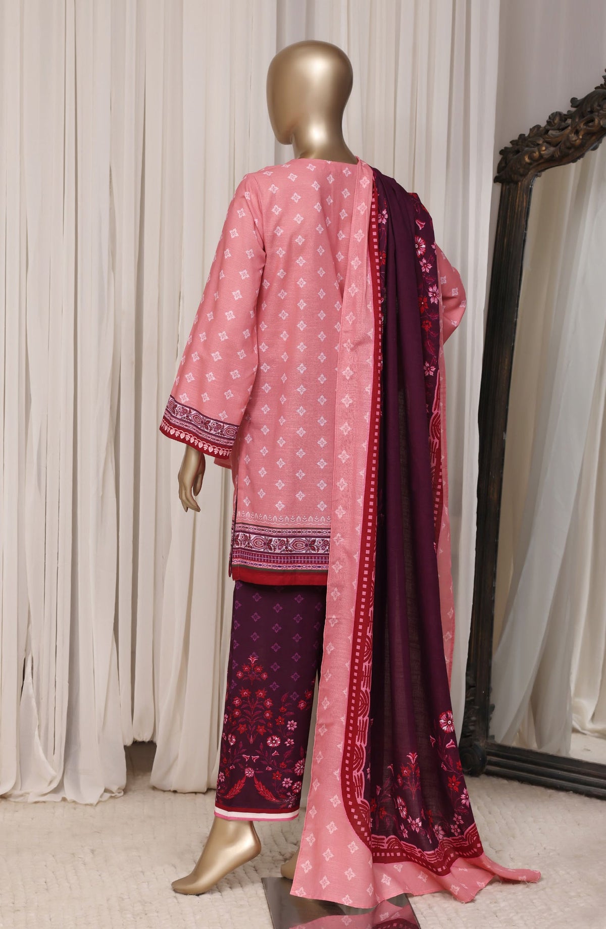 Sadabahar Printed Khaddar Stitched 3 Piece Suit - D-04 - SBD26RPN - Pink - Winter Collection