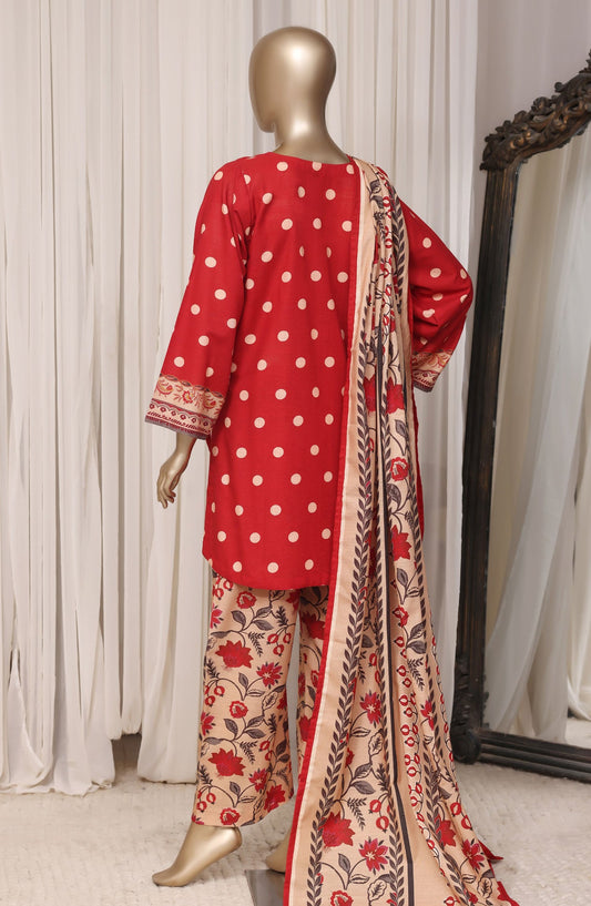 Sadabahar Printed Khaddar Stitched 3 Piece Suit - D-07 - SBD26RPN - Red - Winter Collection