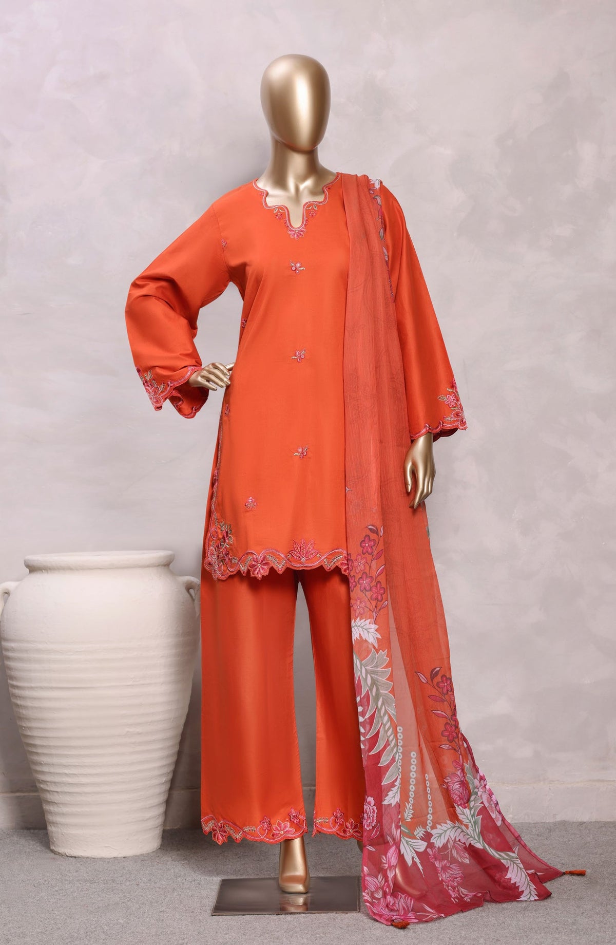 Sadabahar Eclair Embroidered Lawn Stitched 3 Piece Suit - D-03 - SBD26CTR - Orange - Summer Collection