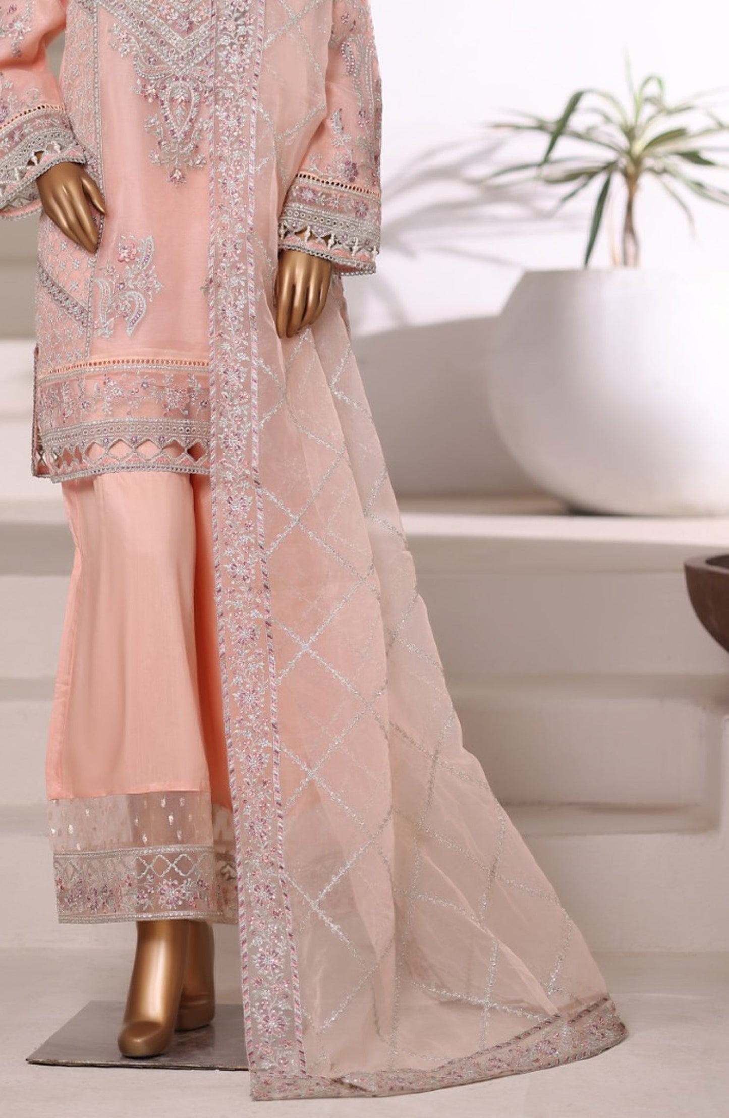 Sadabahar Exclusive Embroidered Organza Stitched 3 Piece Suit - DFE-03 B30 - SBD26DFE - Pink - Luxury Collection