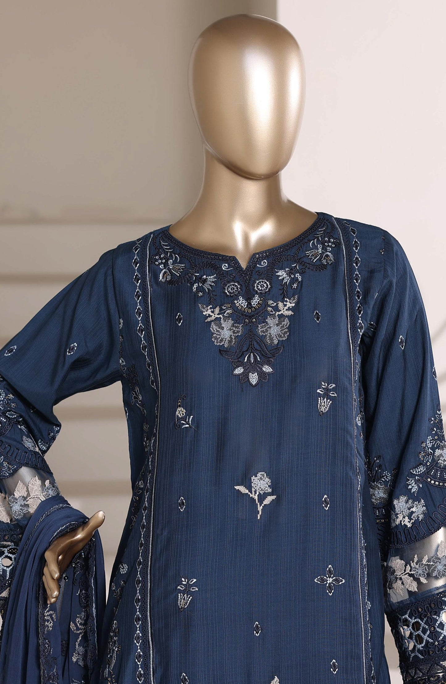 Sadabahar Luxury Embroidered Formal Stitched 3 Piece Suit - D-03 - SBD26XFS - Blue - Festive Collection