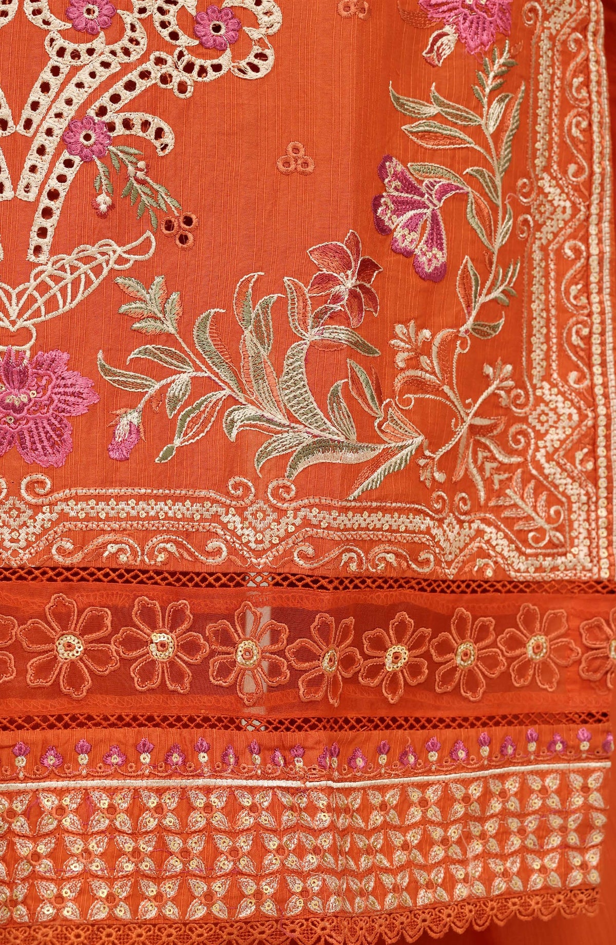 Sadabahar Luxury Embroidered Cotton Stitched 3 Piece Suit - D-03 - SBD26LSVN - Orange - Festive Collection