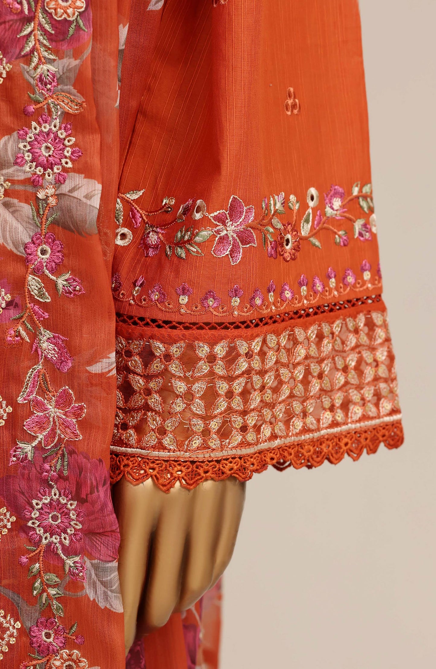 Sadabahar Luxury Embroidered Cotton Stitched 3 Piece Suit - D-03 - SBD26LSVN - Orange - Festive Collection