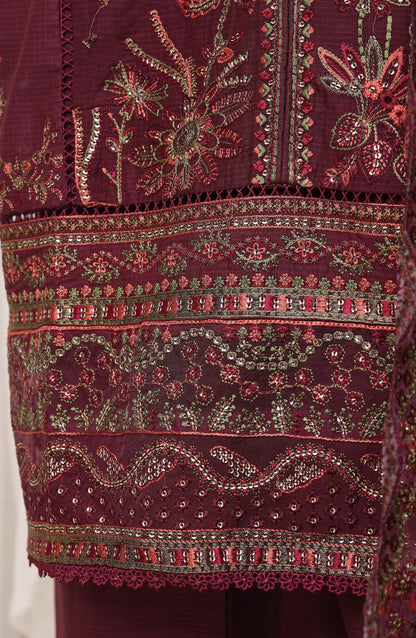 Sadabahar Luxury Embroidered Cotton Stitched 3 Piece Suit - D-05 - SBD26EGT - Maroon - Festive Collection