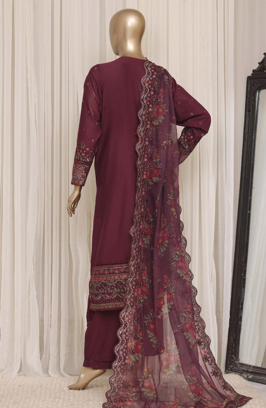 Sadabahar Luxury Embroidered Cotton Stitched 3 Piece Suit - D-05 - SBD26EGT - Maroon - Festive Collection