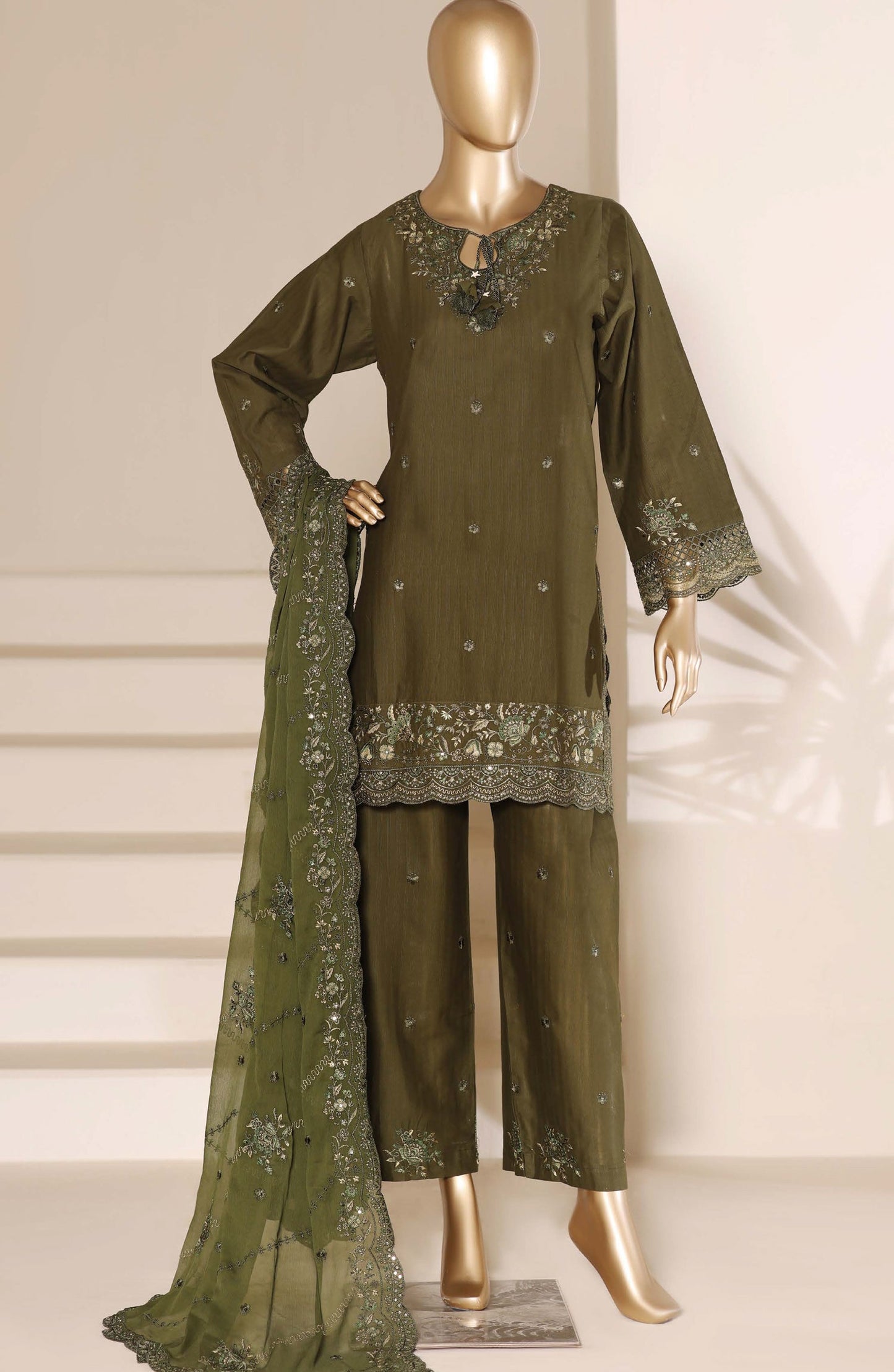 Sadabahar Embroidered Lawn Stitched 3 Piece Suit - Design-03 - SBD26SLB - Green - Luxury Collection