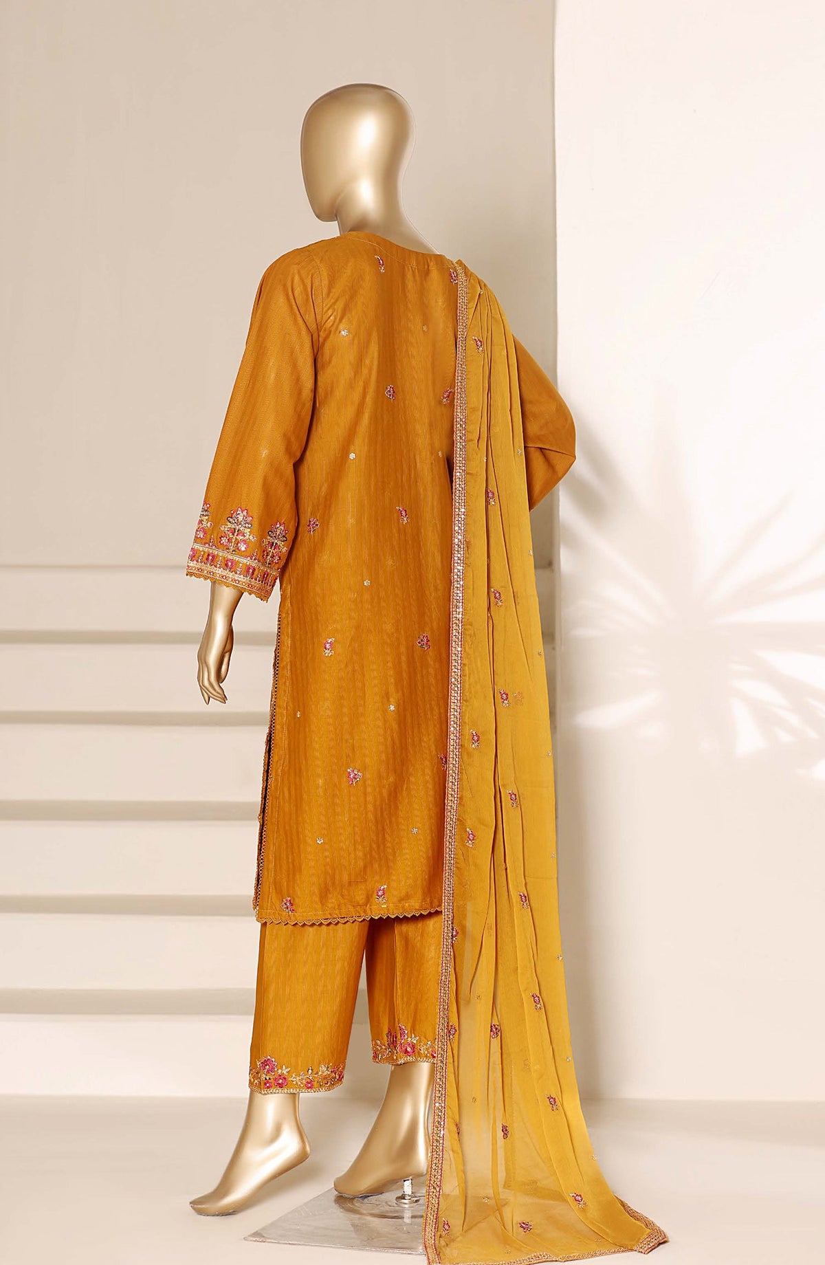 Sadabahar Embroidered Lawn Stitched 3 Piece Suit - Design-01 - SBD26SLB - Yellow - Luxury Collection