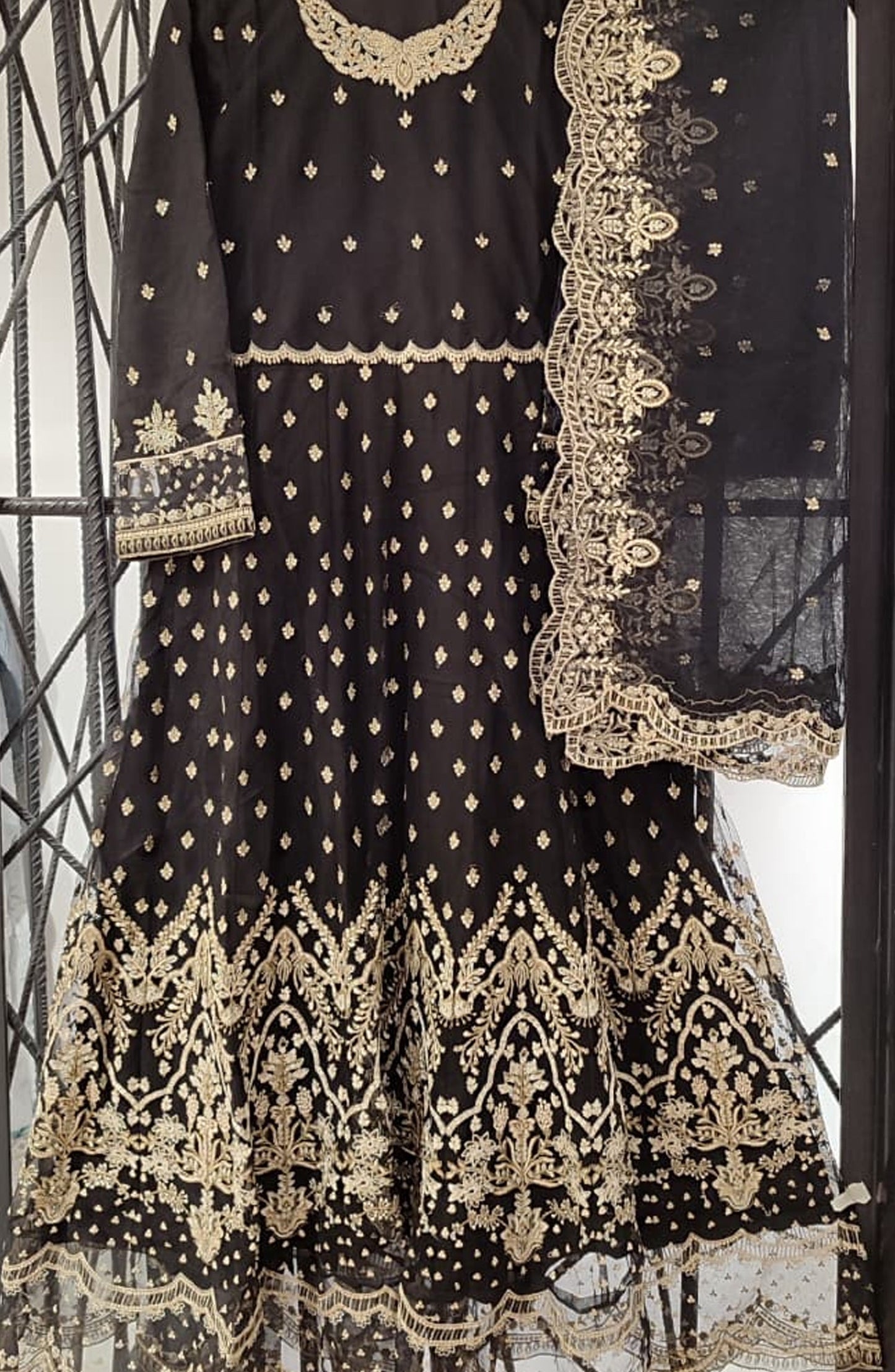 Mahpara by Sadabahar Embroidered Net Stitched 3 Piece Suit - Design-01 - SBD25PRLM - Black - Luxury Festive Collection