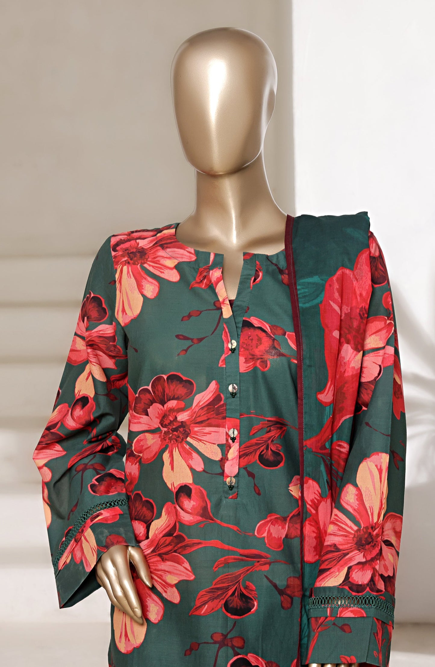 Sadabahar Printed Cotton Lawn Stitched 3 Piece Suit - Design-07 - SBD25PRN - Green - Summer Collection
