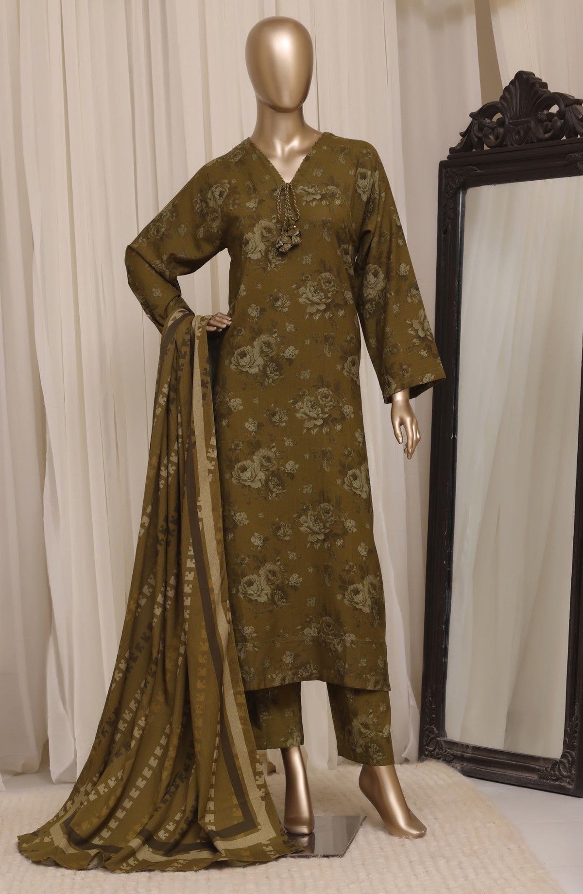 Sadabahar Printed Dhanak Stitched 3 Piece Suit - D-03 - SBD26DNK - Green - Winter Collection