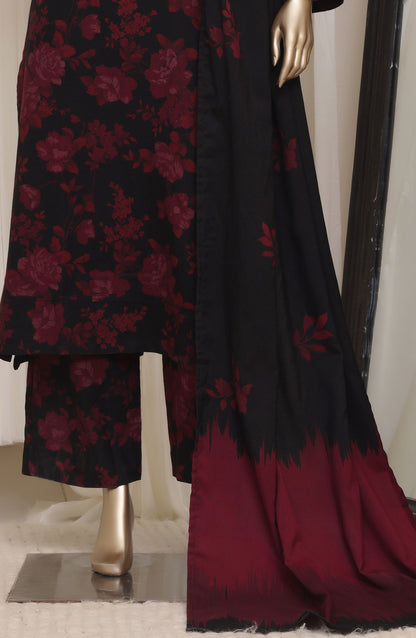 Sadabahar Printed Dhanak Stitched 3 Piece Suit - D-02 - SBD26DNK - Red Black - Winter Collection