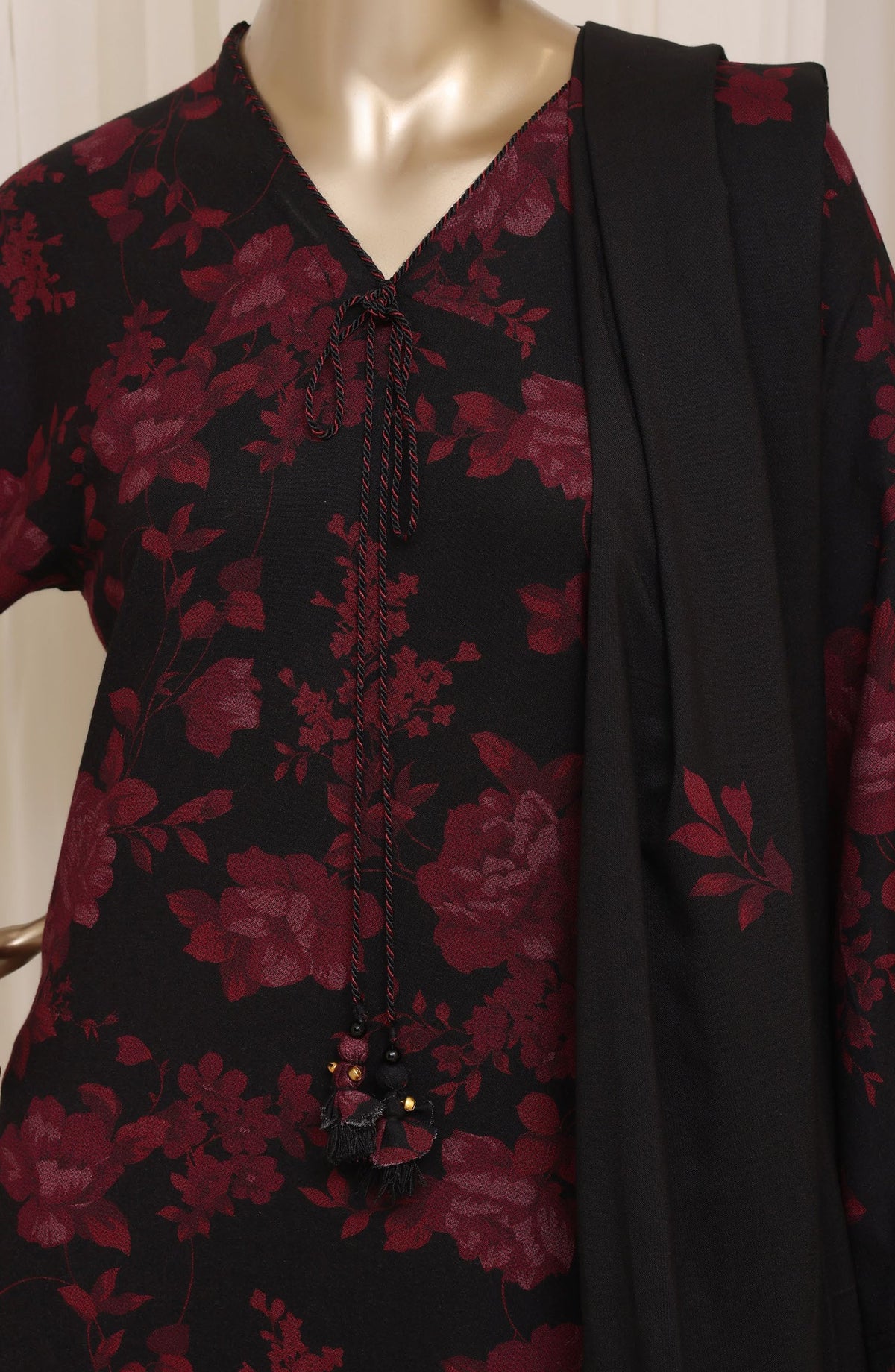 Sadabahar Printed Dhanak Stitched 3 Piece Suit - D-02 - SBD26DNK - Red Black - Winter Collection